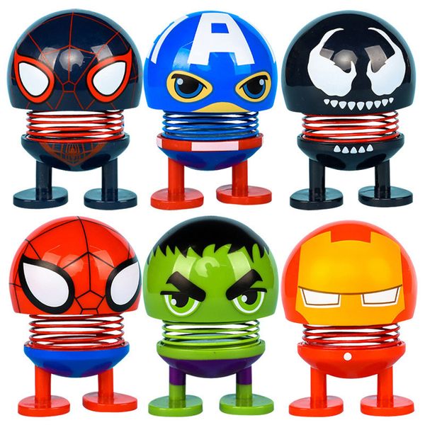 2019 Avengers Shaking Head Toys Ironman Spiderman Venom Hulk Black Spider Car Ornament Auto Interior Dashboard Emoji Smiling Hanging Head Nodding From