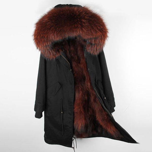 

maomaokong brand x-long caramel raccoon fur trim caramel rabbit fur lining black x-long parkas good quality rabbit fur jackets over the knee