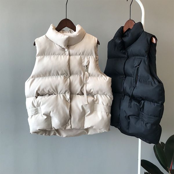 

mooirue autumn parka vest coat slim single breasted clothes cotton vest thickening sleeveless loose vintage korean outwear, Black;white