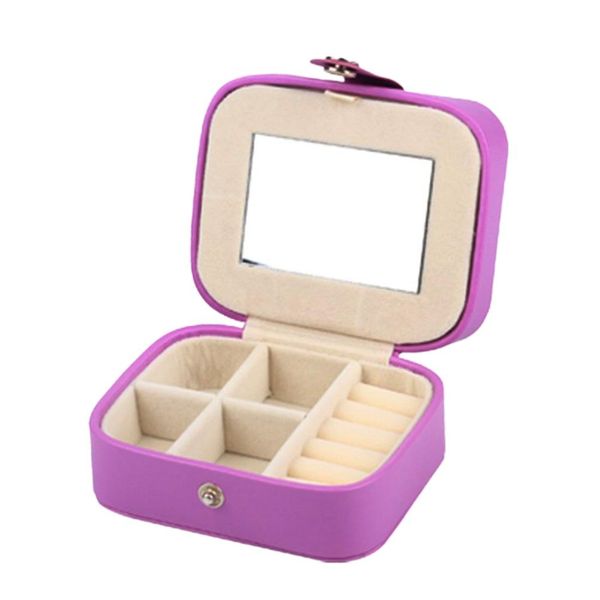 

1pc girls jewelry storage case pu with mirror portable delicate with a button container storage box holder, Black;white