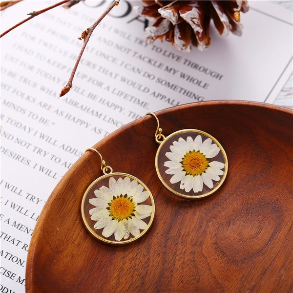 

wedding flower elegant earrings for women resin daisy drop earring bohemian geometric gold jewelry, Golden