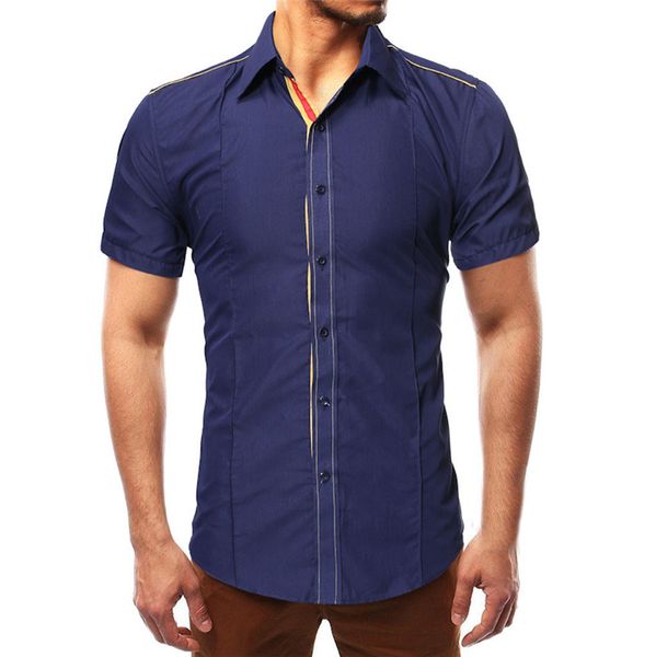 

klv shirts men fashion solid pathwork style design smart casual shirts blouse pure shirt black lapel, White;black