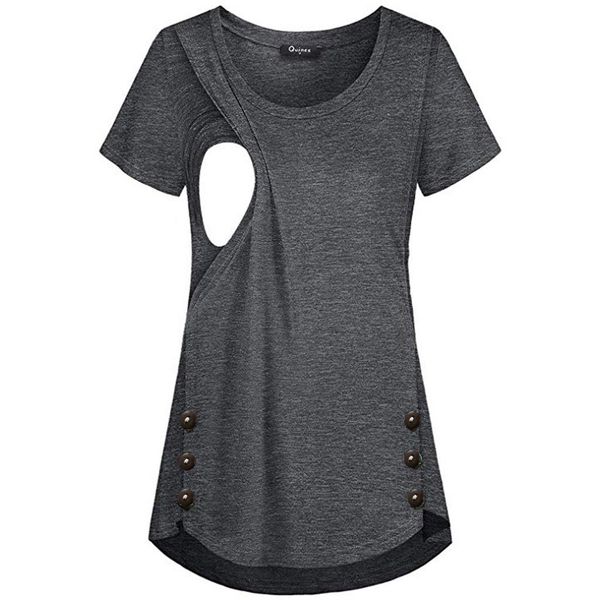 

women mom pregnant short sleeve t-shirt maternity button breastfeeding clothes nursing baby clothes nursing new, White