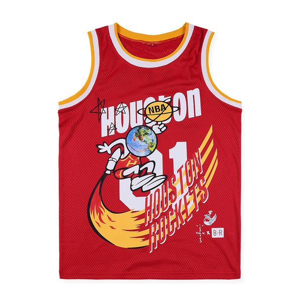 

2020 mens high street tide trend бренд travis scott x br x m n rockets jersey joint jersey новый жилет европейский и американский высокое ка, White;black