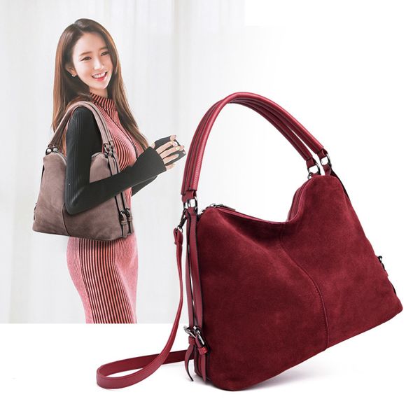 

large female handbags women shoulder bags leisure suede leather nubuck convertible for ladies hobos bag messenger handle bag