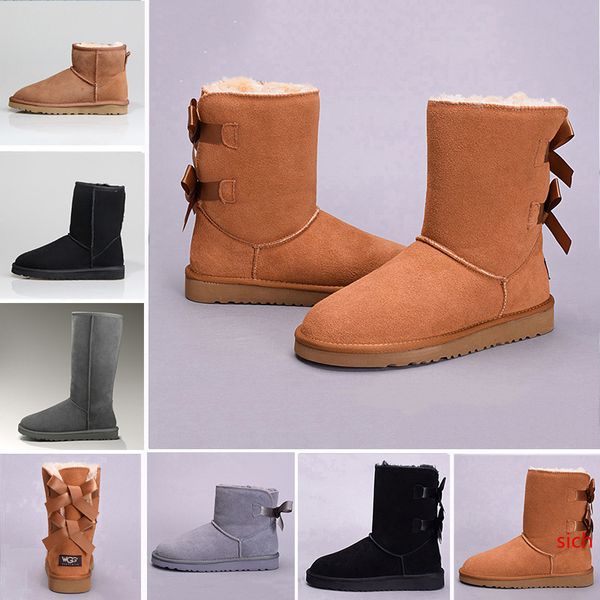

2019 snow winter leather women australia classic kneel half boots ankle boots black grey chestnut navy blue red womens girl shoes