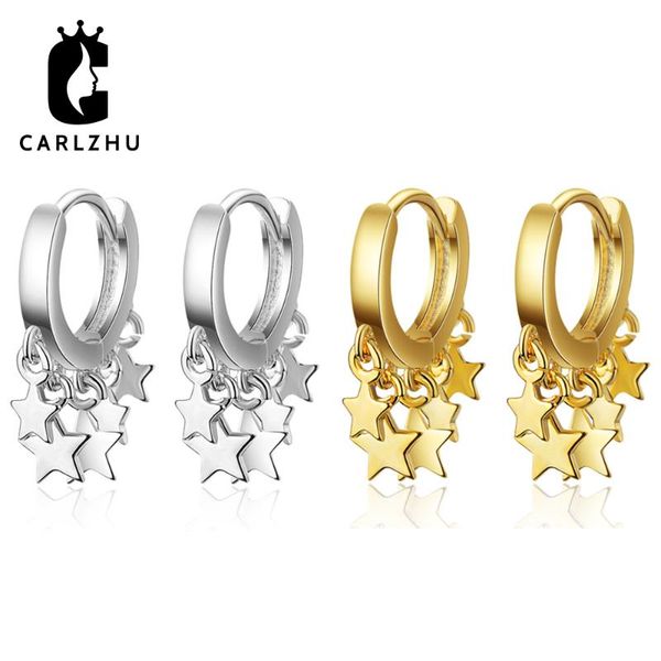 

2020 trendy plated stars cluster tassel loop earrings fashion gold silver small hoop dangle earrings for women korean jewelry, Golden;silver