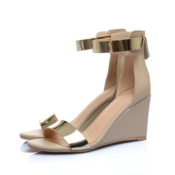 

platform wedges sandasl cover heel gladiator buckle strap mixed color summer shoes woman sandalias, Black