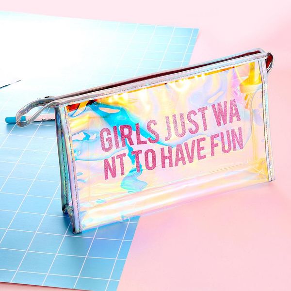 

fashion transparent letter print zipper women cosmetic storage bag travel pouch