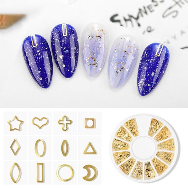 

mixed 3d nail rhinestones stones metal frame rhinestone gold rivet manicure nails art decorations wheel accessories, Silver;gold