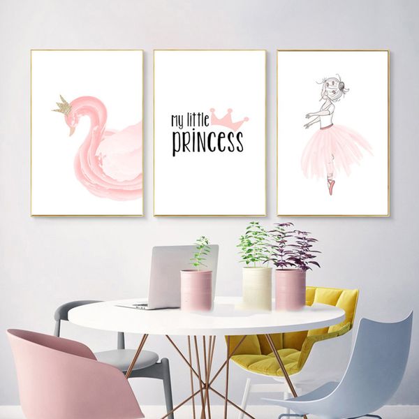 Grosshandel Poster Nodic Pink Swan Kids Poster Madchen Baby Girl Room Decor Poster Und Drucke Skandinavisches Poster Wandkunst Leinwand Malerei Von