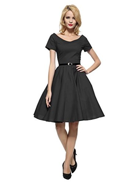 

maggie tang 50s 60s vintage v-neck swing rockabilly pinup ball gown party dress, Black;gray
