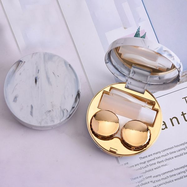 

cute marble stripe contact lens case travel glasses lenses box for eyes care kit holder container support gift beautiful, Silver