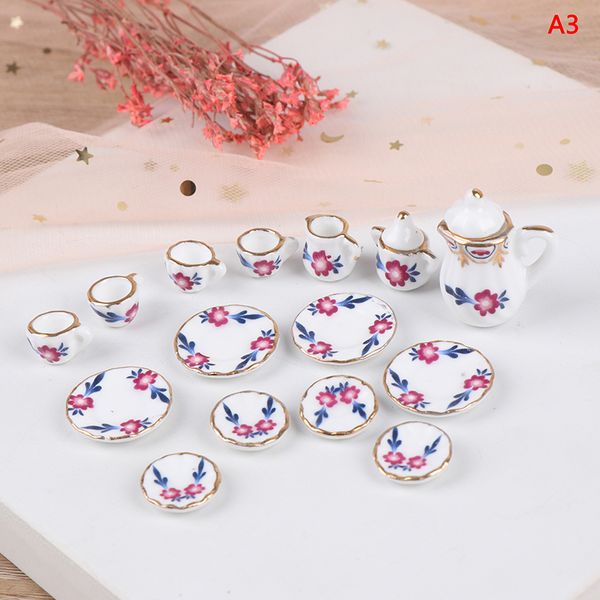 

15pcs 1:12 miniature porcelain tea cup set chintz flower tableware kitchen dollhouse furniture toys for children