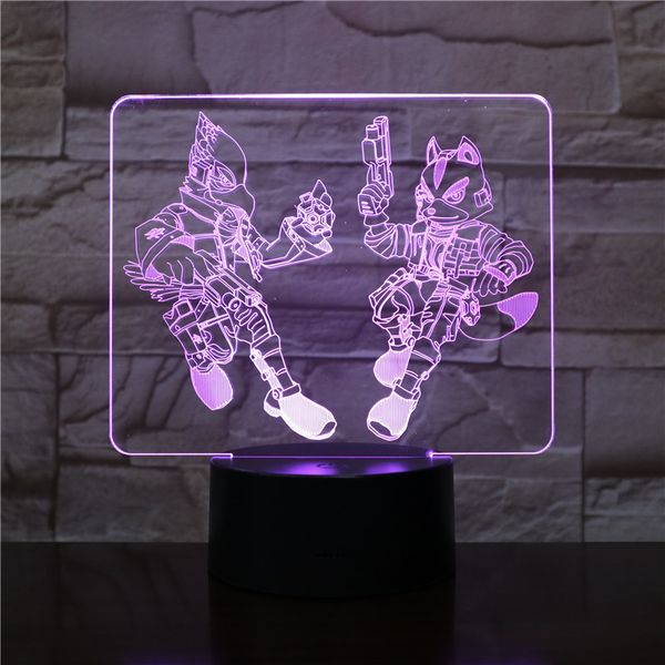 

3d game starfox table lamp usb touch sensor 7 color changing action figure fox decorative lamp child kids baby gift night light