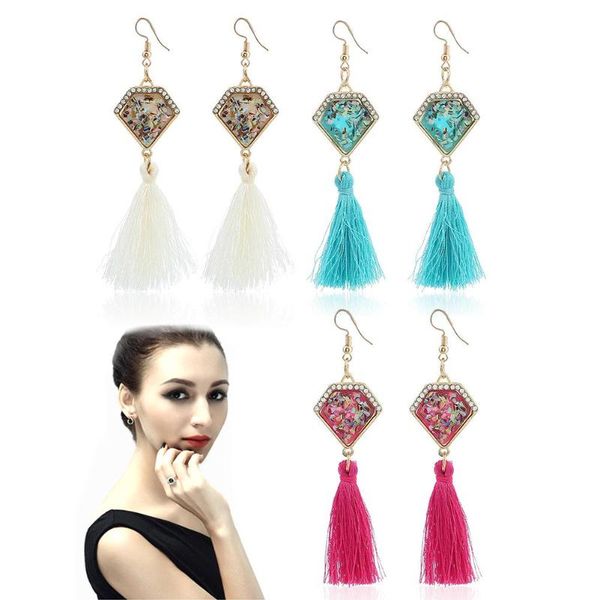 

crystal rhinestone long tassel earrings women fringing drop jewelry, Silver
