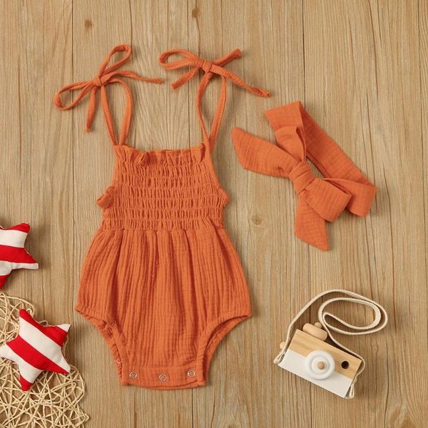 

малыш детские мальчики девочки наряды новорожденный без рукавов ремни бантом ползунки оголовье набор летний детский наряд roupas infantil, White