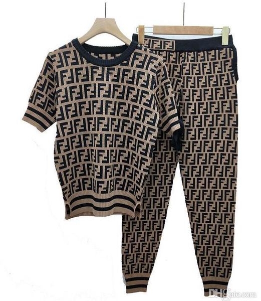 

2019женские вязаные футболки. летний блокбастер. двойной f. вязаный костюм. ледяная круглая повязка лидера, White