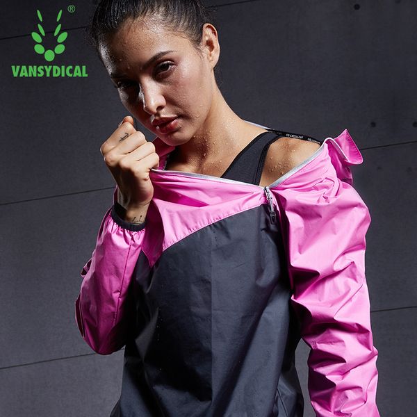 

vansydical women running jackets sweat shirts female body shapers hooded fitness training sportswears, Black;red