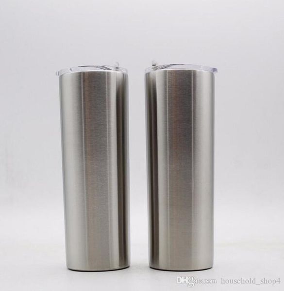 

20oz silver skinny tumblers double walls stainless steel vacuum insulation mugs water coffee cups with lids and straws factory price