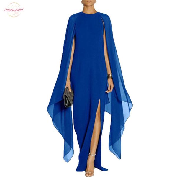 

black blue red purple new design long batwing sleeve elegant ladies casual party wear side split chiffon maxi dress wholesale, Black;gray