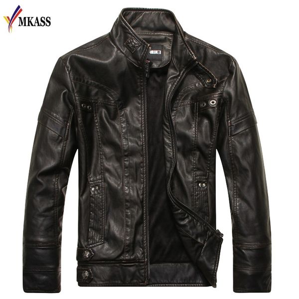 

men's leather jackets winter warm faux fleece plus thick warm coats biker wool windproof outerwear plus size 5xl, Black