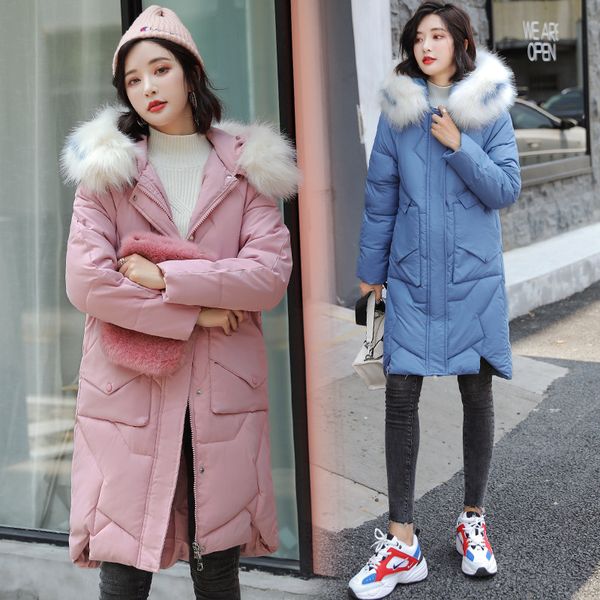 

women's winter jacket new high-end slim long hair large fur collar down cotton padded fashion temperament coat, Black