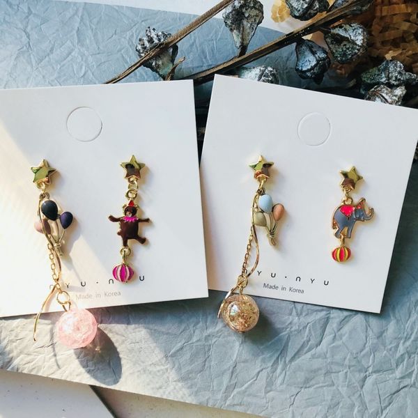 

korea handmade elephant cartoon circus balloon women asymmetric drop earrings bangle earrings fashion jewelry, Golden