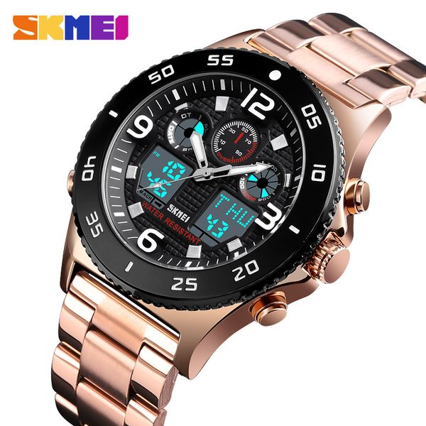 

skmei brand digital watch men 3 time chronograph fashion waterproof satch luminous sport wrist watch display men clock, Slivery;brown