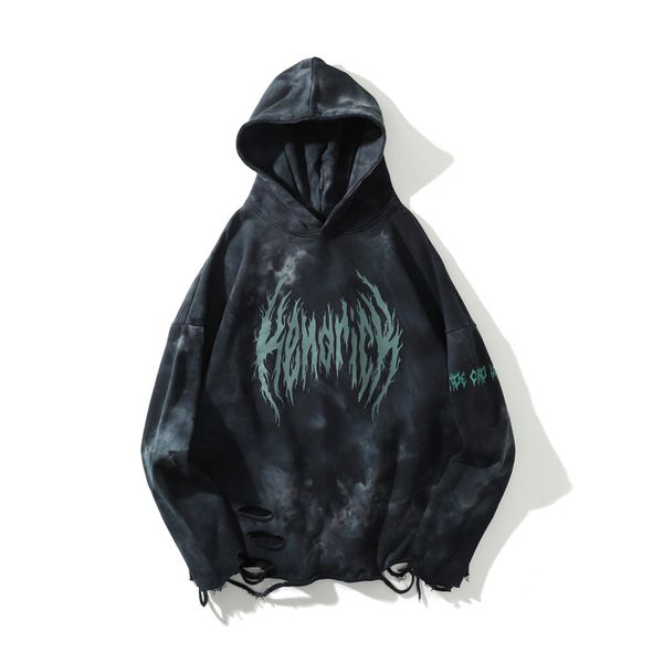 

mens hoodies fashion mens pullover hooded streetwear hip hop loose sweater european and american style hole hoodie size m-2xl, Black