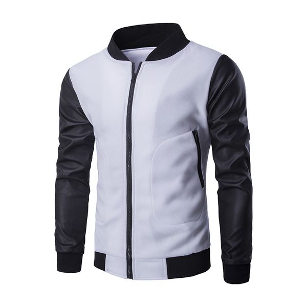 

men fashion design coat new white baseball jacket & black pu leather sleeve mens slim zipper bomber winter jacket brand homme, Black;brown