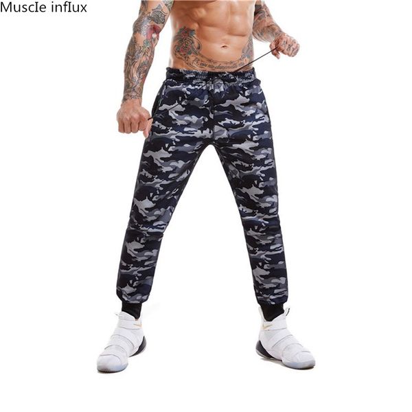 

2019 camouflage jogging pants men sports leggings fitness tights gym jogger bodybuilding sweatpants sport running pants trousers, Black;blue