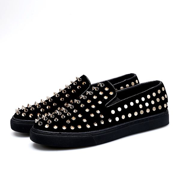 

men casual shoes fashion men shoes genuine leather loafers rivet party moccasins slip on flats driving, Black