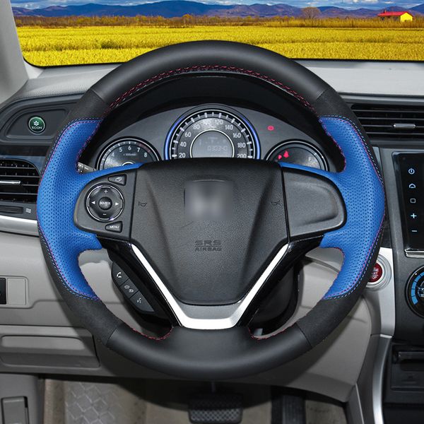 

black leather blue perforated leather hand stitched car steering wheel covers for honda series /crv /xrv /city /civic/ fit