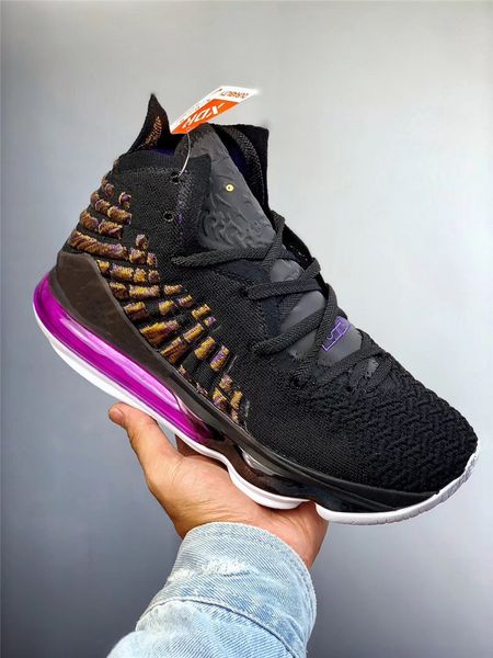 

authentic lebron 17 lakers basketball shoes for men black white eggplant amarillo battleknit 2.0 bq3177-004 bq3177-002 sneakers with box