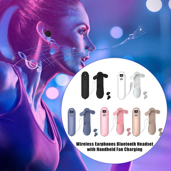 

multifunctional f7 mini fan ipx7 waterproof earbud wireless sport business stereo sound headsets led digital display touch control headphone