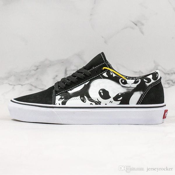 

old skool alien glow casual shoes mens women skateboard shoes designer cartoon graffiti canvas skate sport sneakers trainer chaussures, Black