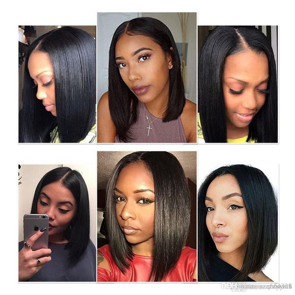 

short lace front hair wigs brazilian remy hair bob wig with pre plucked hairline with baby hairs wig cap rfyt, Black