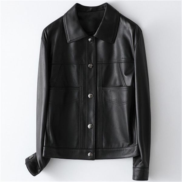 

2020 женщины весна подлинная real овцы кожаные куртки h55, Black