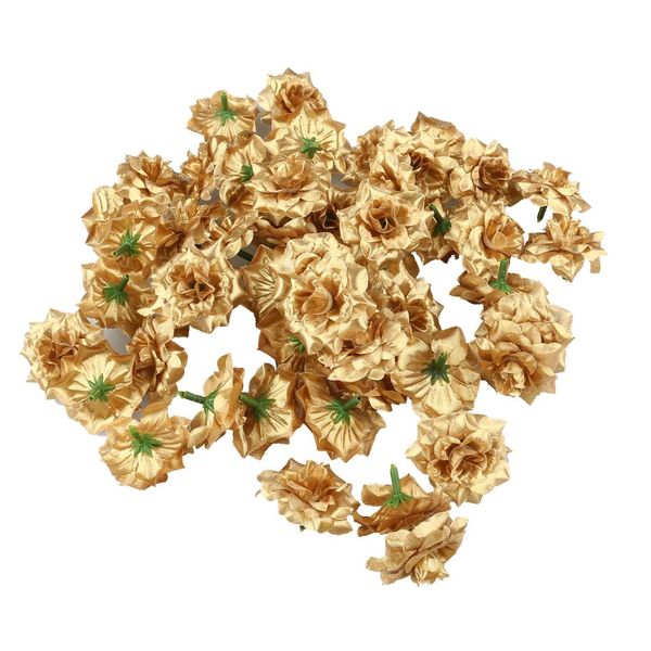 

50pcs silk rose flower heads for hat clothes embellishment (golden