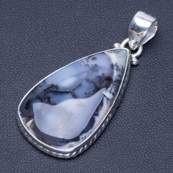 

natural dendritic opal punk style 925 sterling silver pendant 2" q0917