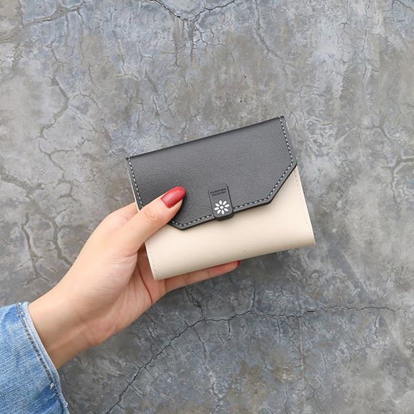 

2020 женская 3 fold кожа pu кошелек простой кошелек засов карты бумажники сцепления деньги сумка сердца кошелек держателя карты lady коротки, Red;black