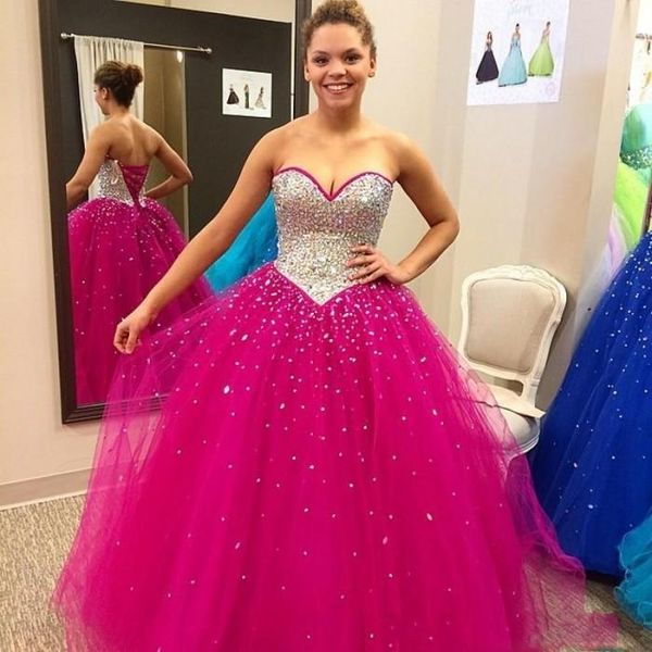 

rose red long quinceanera dresses ball gown beaded crystal tulle sweet 16 special occasion dresses party gowns custom made plus size, Blue;red