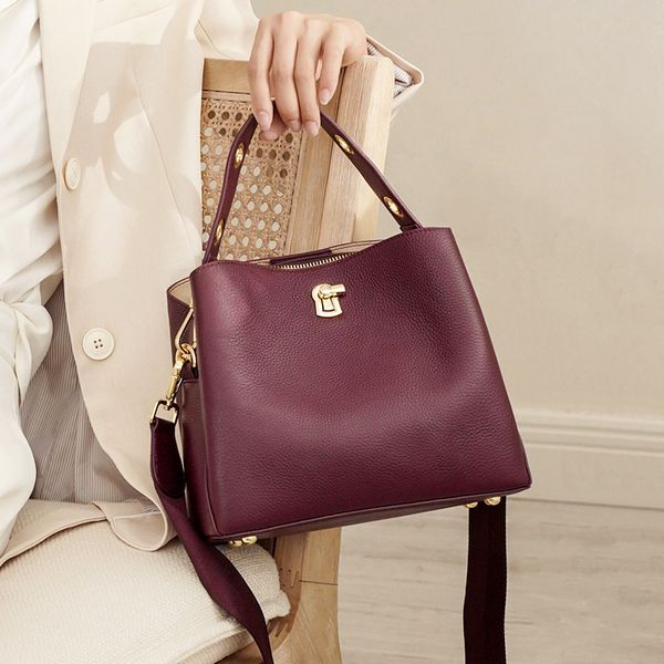 

woonam women fashion handbag hide genuine calf leather double shoulder strap cross body bag t200322