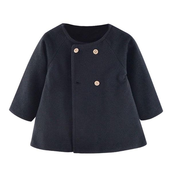 

твердые шерстяное пальто девочки с длинным рукавом круглый воротник кнопки куртки весна осень младенческой моды daily street верхняя одежда, Blue;gray