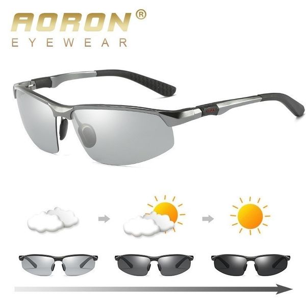 

aoron hd men pchromic polarized sunglasses male chameleon glasses for driver day night driving anti-glare eyewear brillen, White;black