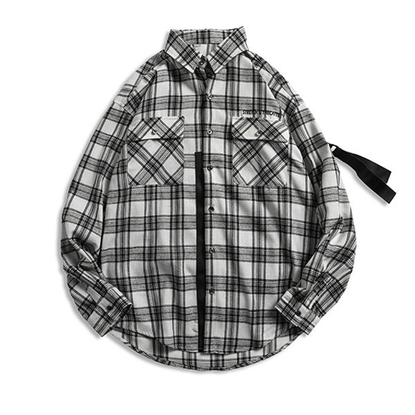 

High Street 2 Colors Plaid Shirt Fashion Turn Down Neck Letter Printed Long Sleeve Loose Shirts