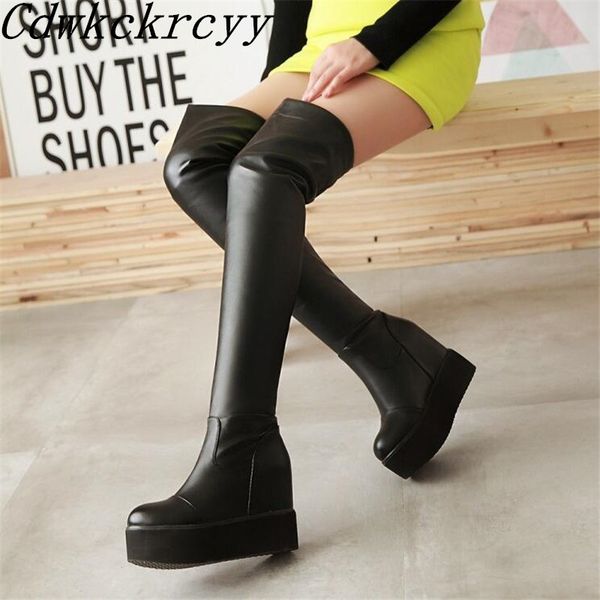 

winter new pattern fashion round head black over knee boots add wool keep warm fine heel women boots plush size 34-43