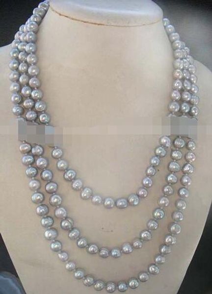 

wholesale noble 8-9mm round gray freshwater pearl necklace, 63 ", Silver