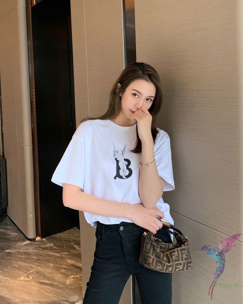 

tb angel sculpture print black and white short sleeve round neck summer t-shirt women designer clothing